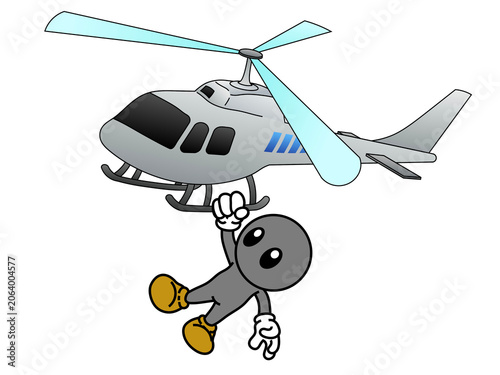 Drawing of a human that holding the base of a flying 