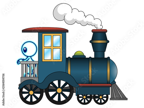 Drawing of a transparent human that standing on the train