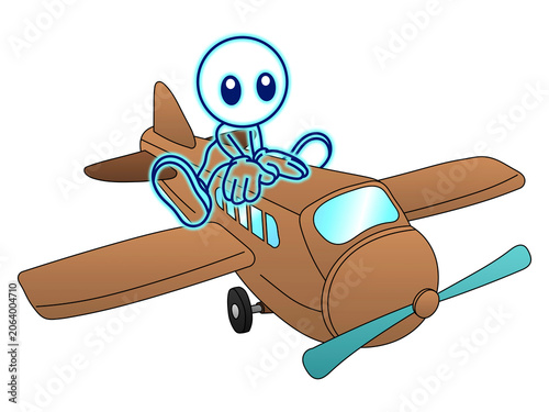 Drawing of a transparent human that sitting on a helicopter