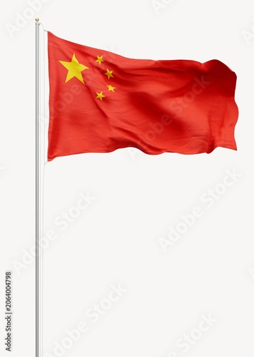 Photography Chinese flag on pole white background
