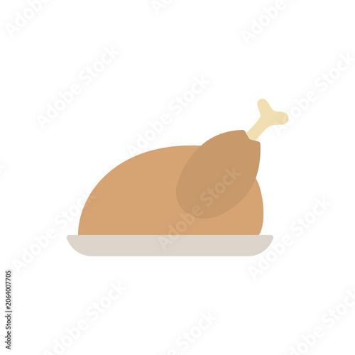 Roasted chicken flat icon. Cooked chicken illustration with simple food style. Perfect for restaurant menus, food packaging, stickers, and culinary designs.