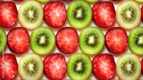 Fresh Watermelon and Kiwi Slices Watercolor Seamless Pattern Background