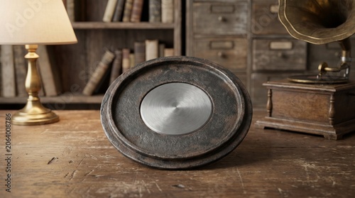 Circular Metallic Object With Central Disc Photorealistic Still Life