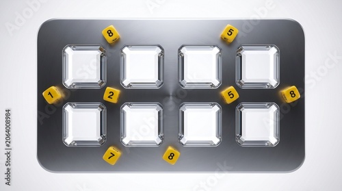 Dice And Recessed Squares On Metallic Surface 3d Render