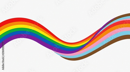 Colorful Inclusive Progress Pride Rainbow Ribbon Wave on White Background