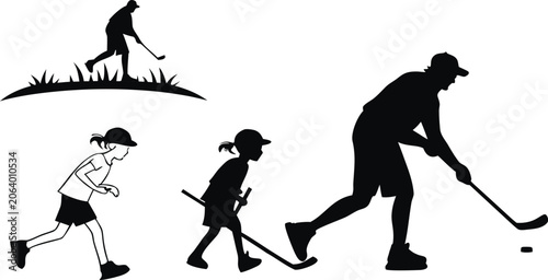 Photography Hockey players silhouette design on a white background depicting growth stages