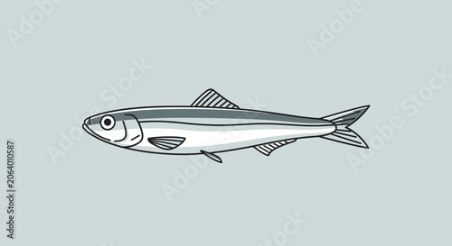 Stylized Sardine Illustration on Pale Blue Background