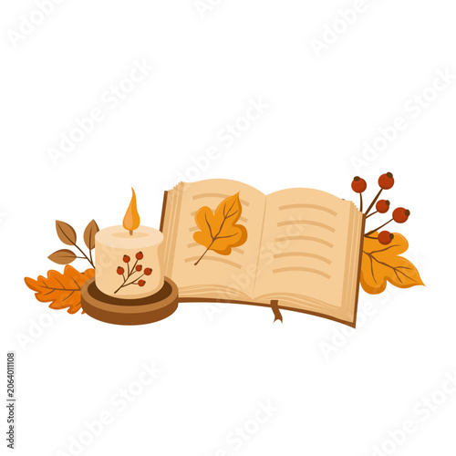 Cozy Autumn Reading Composition with Candle and Book