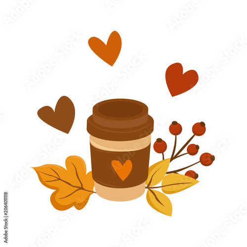 Autumn Coffee Cup with Leaves and Berries