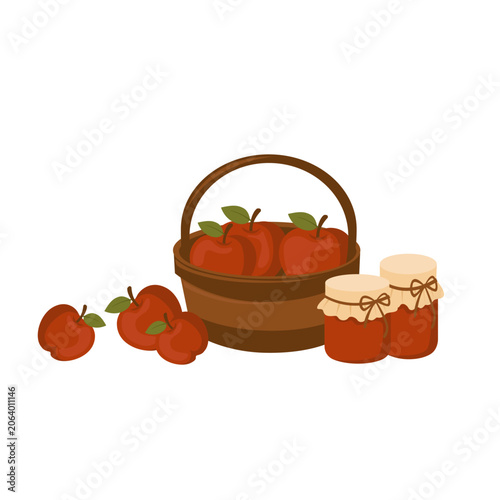 Apple Harvest Basket with Homemade Jam Collection