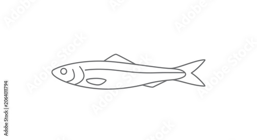 Minimalist Line Art of a Sardine Fish on White Background