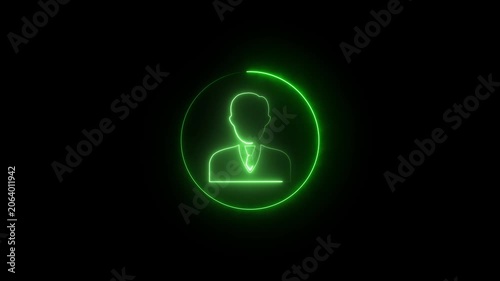 Glowing Green Neon Line Art User Profile Icon Inside a Circle on a Black Background.