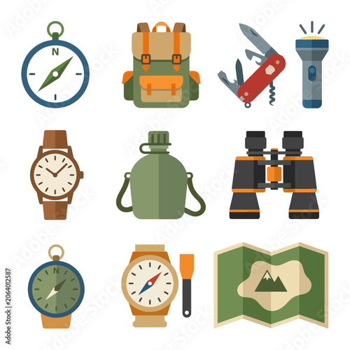 Photos Collection of flat vector icons for outdoor camping