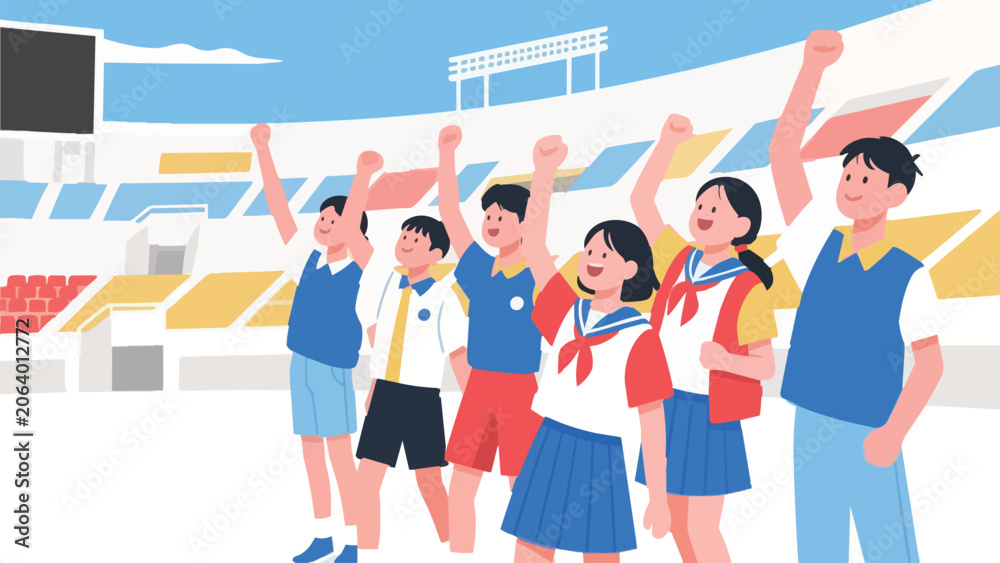 Fototapeta premium Excited Students Celebrating in a Stadium Vector Illustration