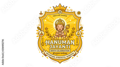 Canvastavla Hanuman jayanti festival badge with golden deity and devotional text
