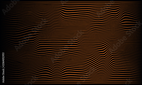 Photos Vector abstract background with deformed orange wavy grid lines on black surface