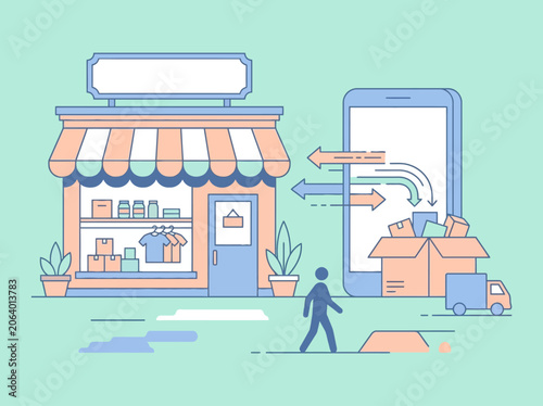 Photos Modern online shopping and local store delivery concept