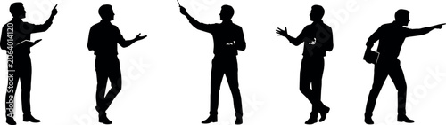 Diverse male silhouettes in various poses indicating direction and discussion
