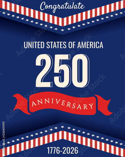 Vertical USA Independence Anniversary vector poster cover design. Creative america's flag and bold 250th holiday message. 4th of July concept. EPS 10