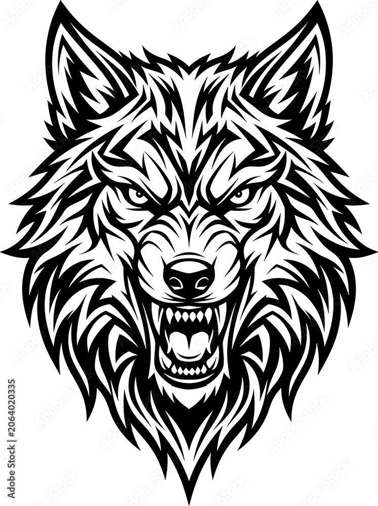 Fototapeta premium Angry wolf head illustration