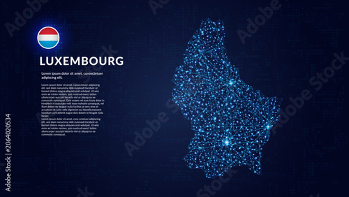 Map of Luxembourg. Digital and interconnected country highlighting most important cities.