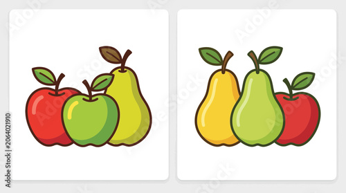 Fresh fruit icons with apples and pears.