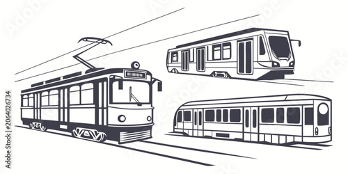 Photos Set of modern and vintage streetcar tram illustrations for public transportation