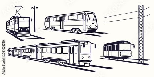 Foto Graphic collection of various city tram and light rail vehicle models for public