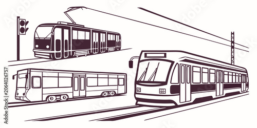 Obraz na plátně Set of city tram vehicle icons and urban light rail transportation concepts with