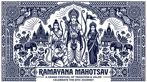 Ramayana mahotsav festival poster with hindu deities and temples