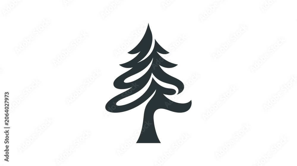 Obraz premium Stylized pine tree silhouette with organic curved branches