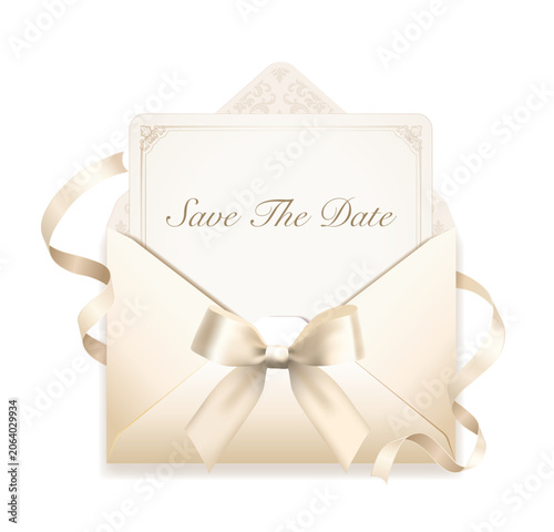 Elegant 'Save The Date' Wedding Invitation in Envelope with Ribbon