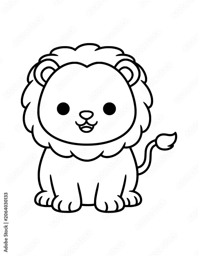 Fototapeta premium Cute Baby Lion Coloring Page for Kids. Simple Lion Outline Illustration for Children.