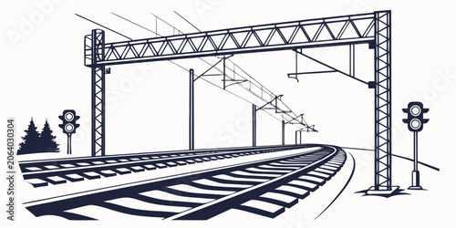 Photos Industrial railway overhead line structure with signals railroad transport trans