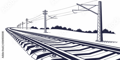 Photos Railway tracks perspective with overhead electric lines sketch illustration rail