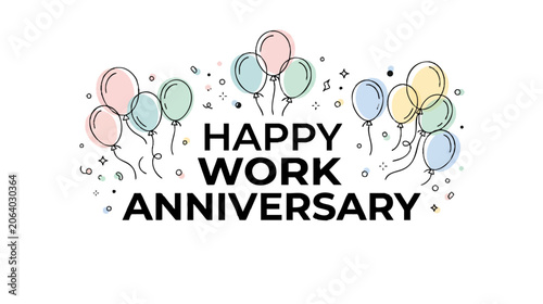 Minimalist Happy Work Anniversary Corporate Milestone Banner with Modern Sans Serif Typography on White Background
