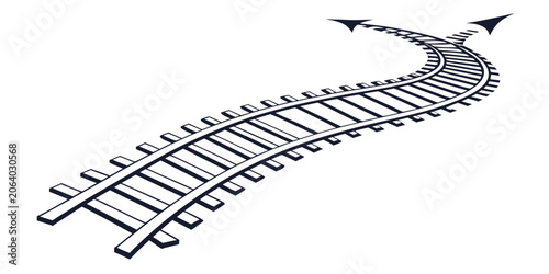 Obraz na płótnie Curved railway tracks splitting into two separate directions represented as a co