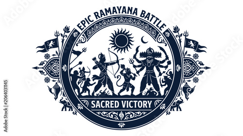 Canvas Print Lord rama and ravana fighting in an epic sacred battle emblem