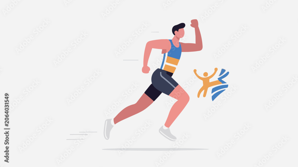 Fototapeta premium Winner Runner with Medal Cheering at Marathon Vector Illustration