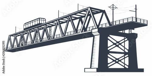 Foto Graphic silhouette of a heavy duty steel girder railway bridge section with supp