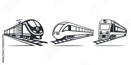 Fényképezés Minimalist graphic icons set of three different types of passenger trains with t