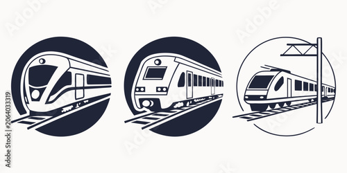 Foto Set of three circular train and rail travel icons representing railway transport