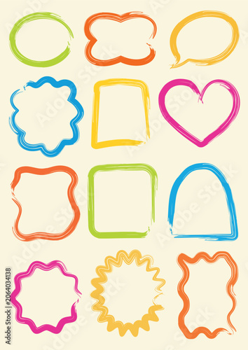 set of blank vector colorful grunge ink brush frames and speech bubbles