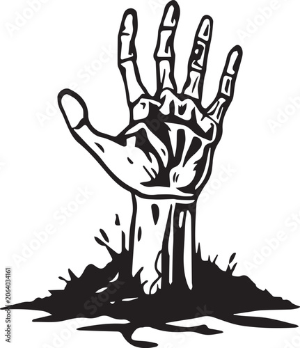 Obraz na plátně A skeletal hand emerges from the earth, a chilling symbol of the undead or a desperate plea from the abyss