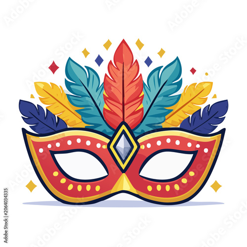 Colorful Carnival Mask with Feathers and Gemstone