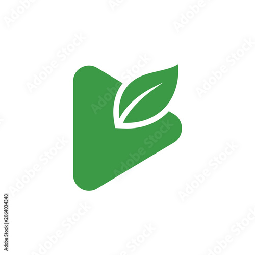 Nature leaf integrated play button icon.