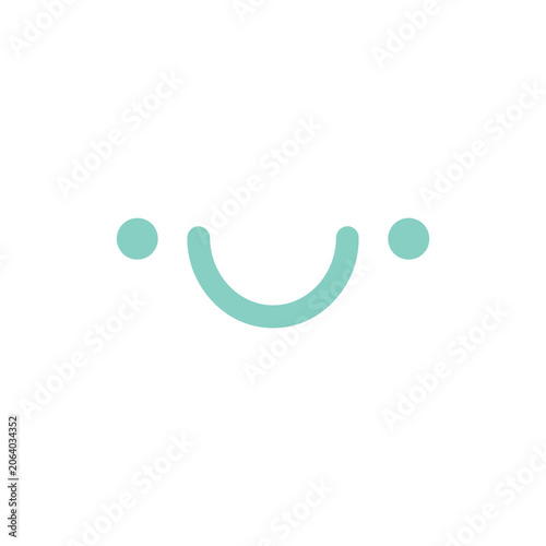 Minimalist teal line art smiling face expression.