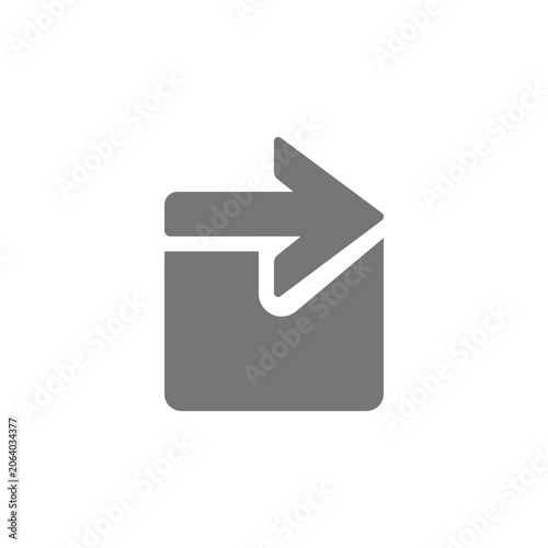 Solid grey square icon with negative space arrow.