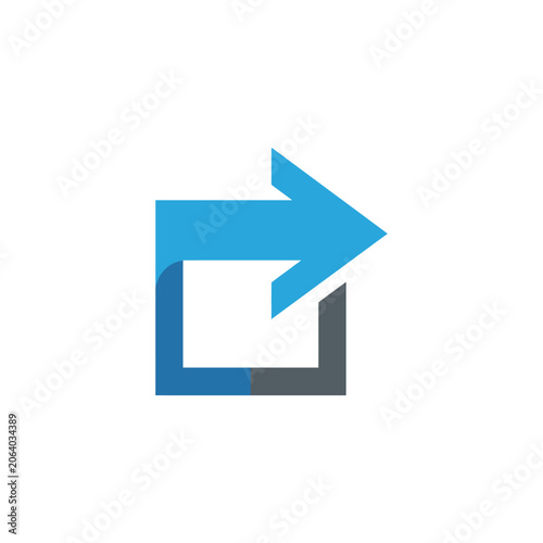 Square frame with blue arrow pointing right.