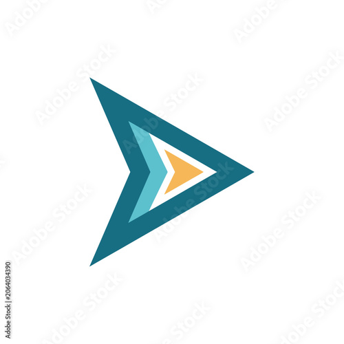 Teal and yellow geometric triangle arrow icon.
